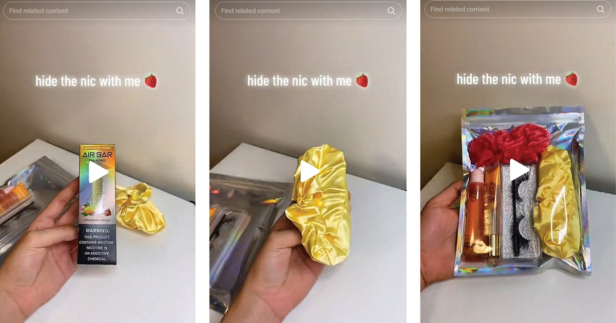Screenshots of discreet shipping vapes on TikTok